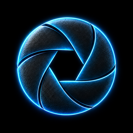 Shutter blue neon aperture icon